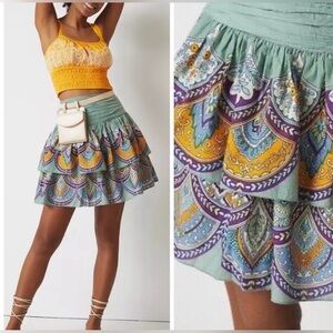 Anthropologie Let Me Be Tiered Printed Mini Skirt